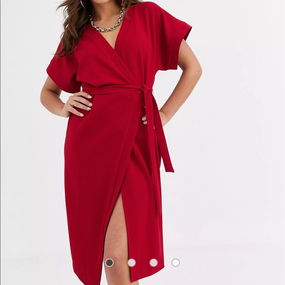ASOS red wrap midi dress